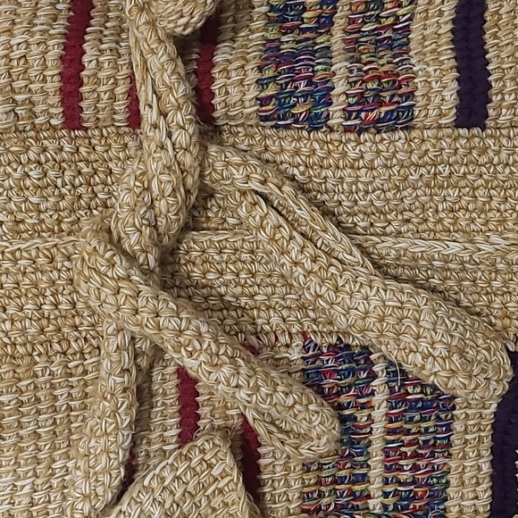 VINTAGE 70s SOUTHWESTERN CROCHET HANDMADE STRIPE BELTED CARDIGAN - Picture 5 of 8